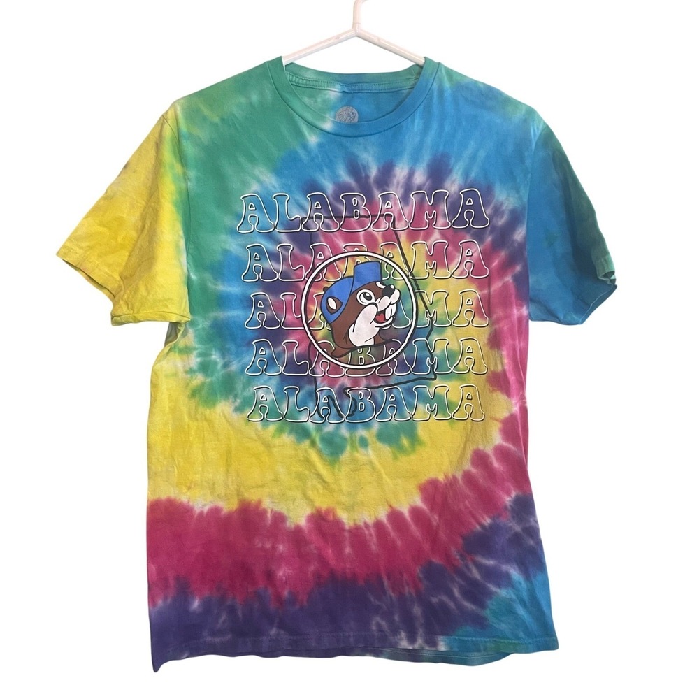 Buc-ee's Women Alabama Beaver Rainbow Summer Hippie Relaxed Tie Dye Shirt Medium
